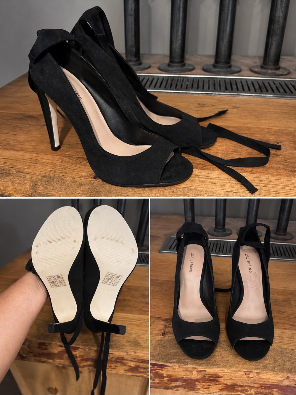 Call it spring - Black Suede Peep-Toe Ankle Tie High Heels